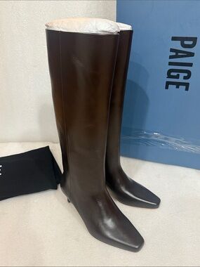 PAIGE Women's Ansley Tall Leather Boot, Chocolate size 7 New